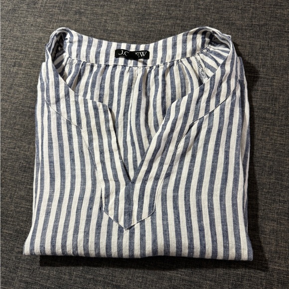 J. Crew Flutter-Sleeve Linen V-Neck Top Medium Blue White Stripe - Picture 12 of 14